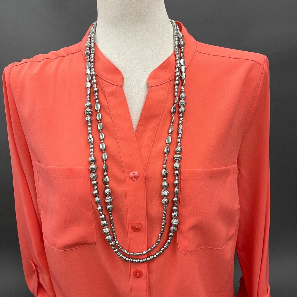 Chico's Silver-tone Beaded Beads Floral‎ Women's Fashion Necklace NWOT